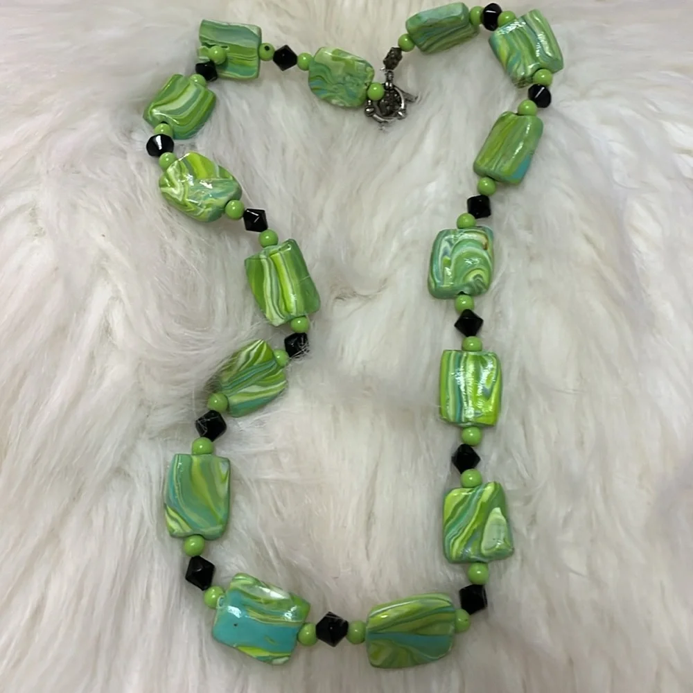 Green, White, & Black Handmade Necklace